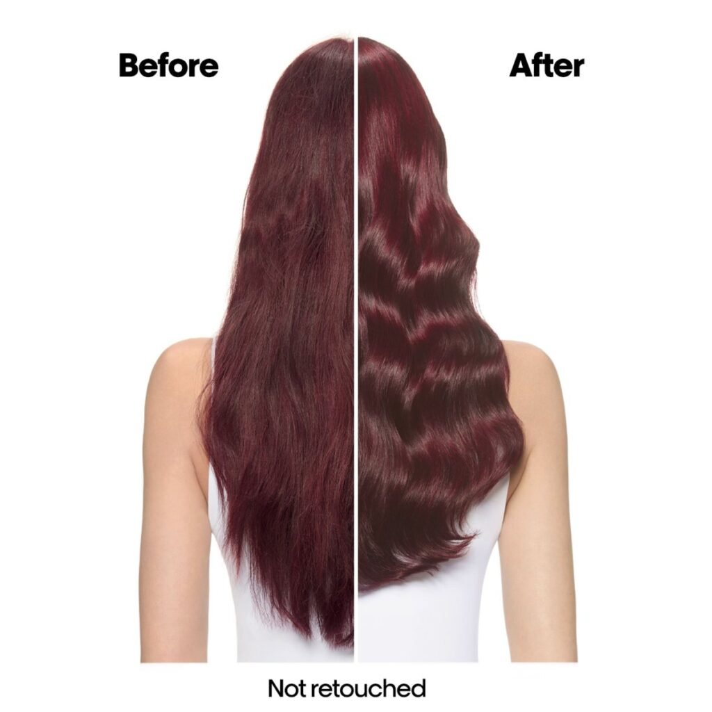 Before and after L’Oréal repair treatment at Luci Luna Beauty Salon Dubai – صورة قبل وبعد علاج لوريال لإصلاح الشعر في صالون لوسي لونا دبي